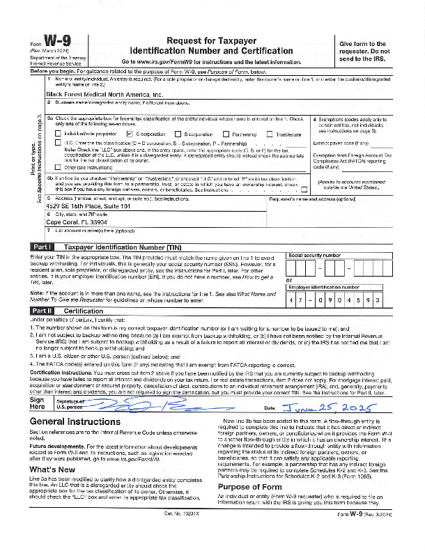 W9 Request for Taxpayer